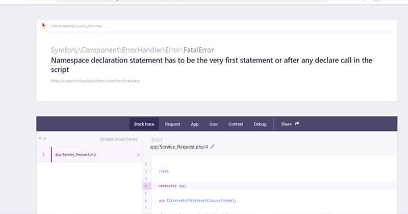 Namespace declaration statement has to be the very first statement or after any declare call in the script